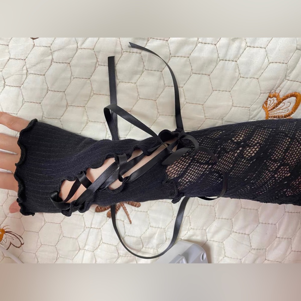 Lace corset black pirate gloves arm warmers